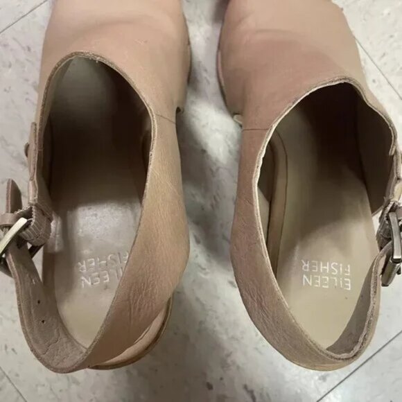 EILEEN‎ FISHER Glance Leather Peep Toe Slingback Heel Shoe Sandals - Picture 5 of 9